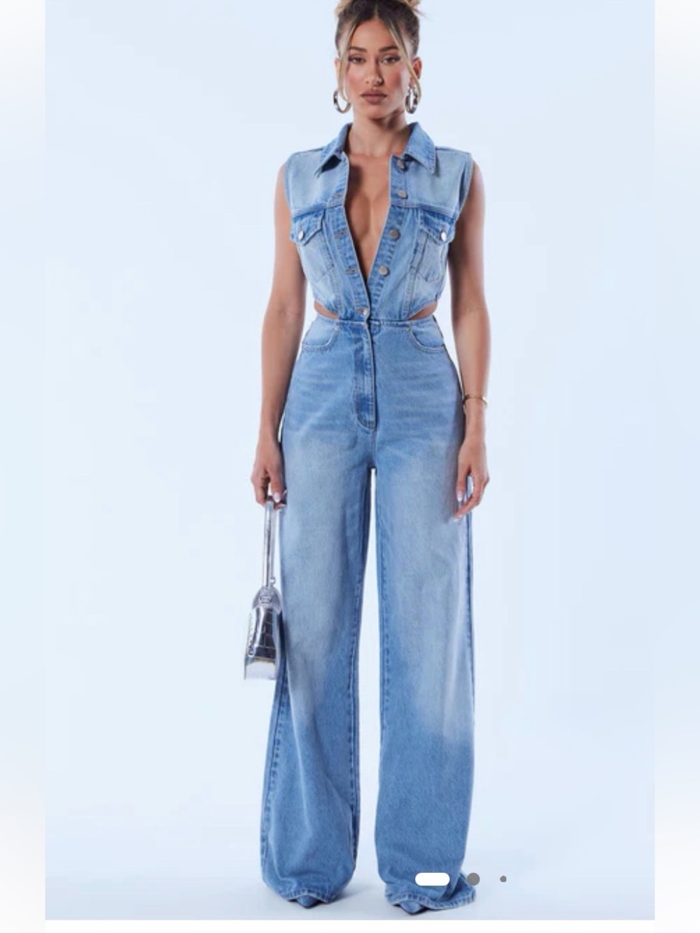 Fashion Nova Light Blue Cutout Wide-Leg Jeans